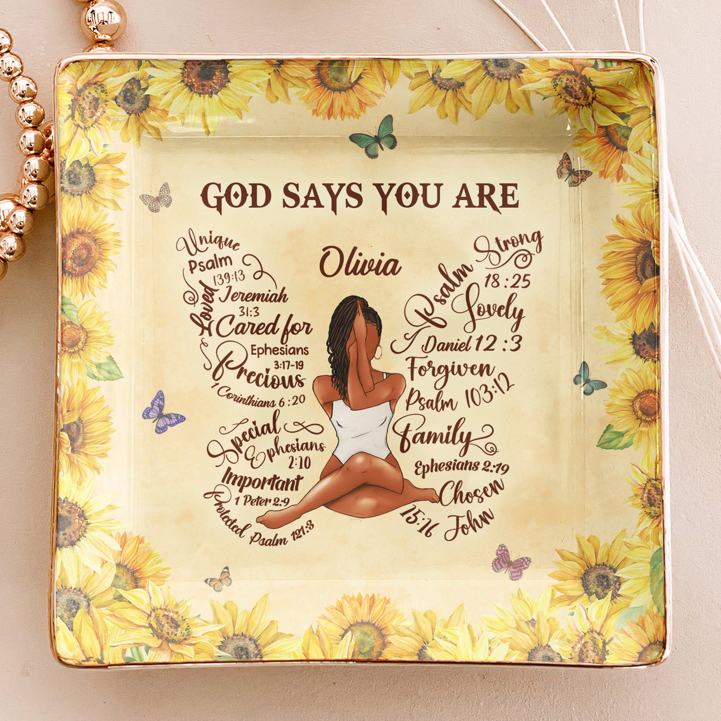 God Says You Are Bible Verses In Butterfly-Shaped - Personalized Jewelry Dish