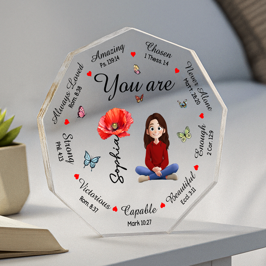 God Says You Are Bible Verses With Birth Flower - Personalized Acrylic Plaque