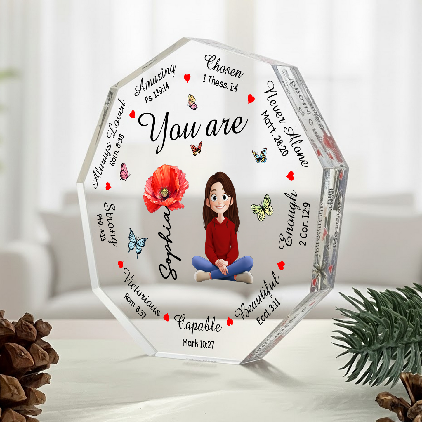 God Says You Are Bible Verses With Birth Flower - Personalized Acrylic Plaque