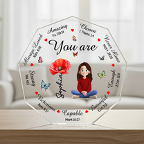 God Says You Are Bible Verses With Birth Flower - Personalized Acrylic Plaque