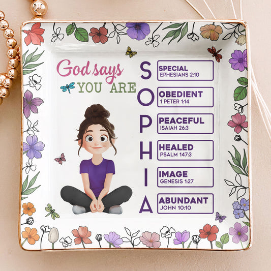 God Says You Are Cartoon Custom Name Letter In Bible - Personalized Jewelry Dish