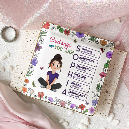 God Says You Are Cartoon Custom Name Letter In Bible - Personalized Jewelry Dish
