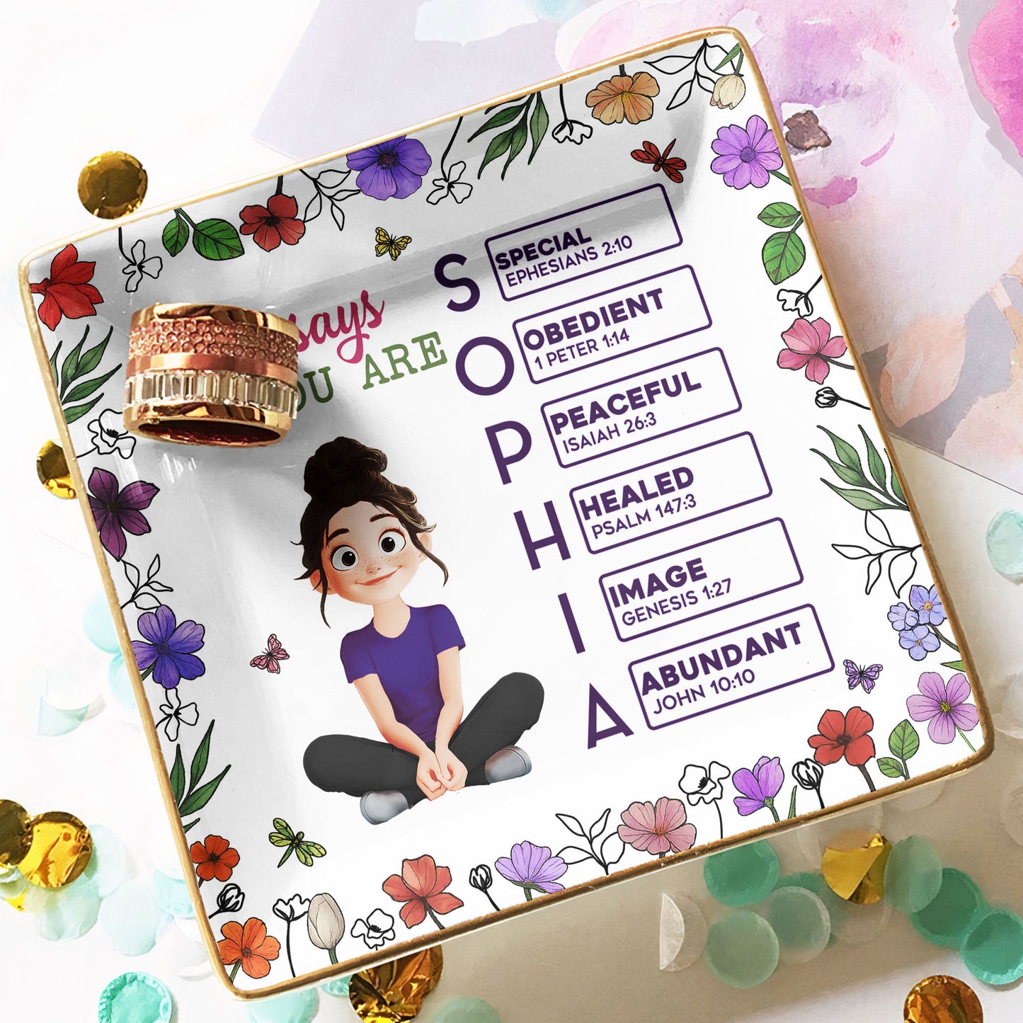 God Says You Are Cartoon Custom Name Letter In Bible - Personalized Jewelry Dish