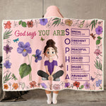 God Says You Are Cartoon Custom Name Letter In Bible - Personalized Wearable Blanket Hoodie