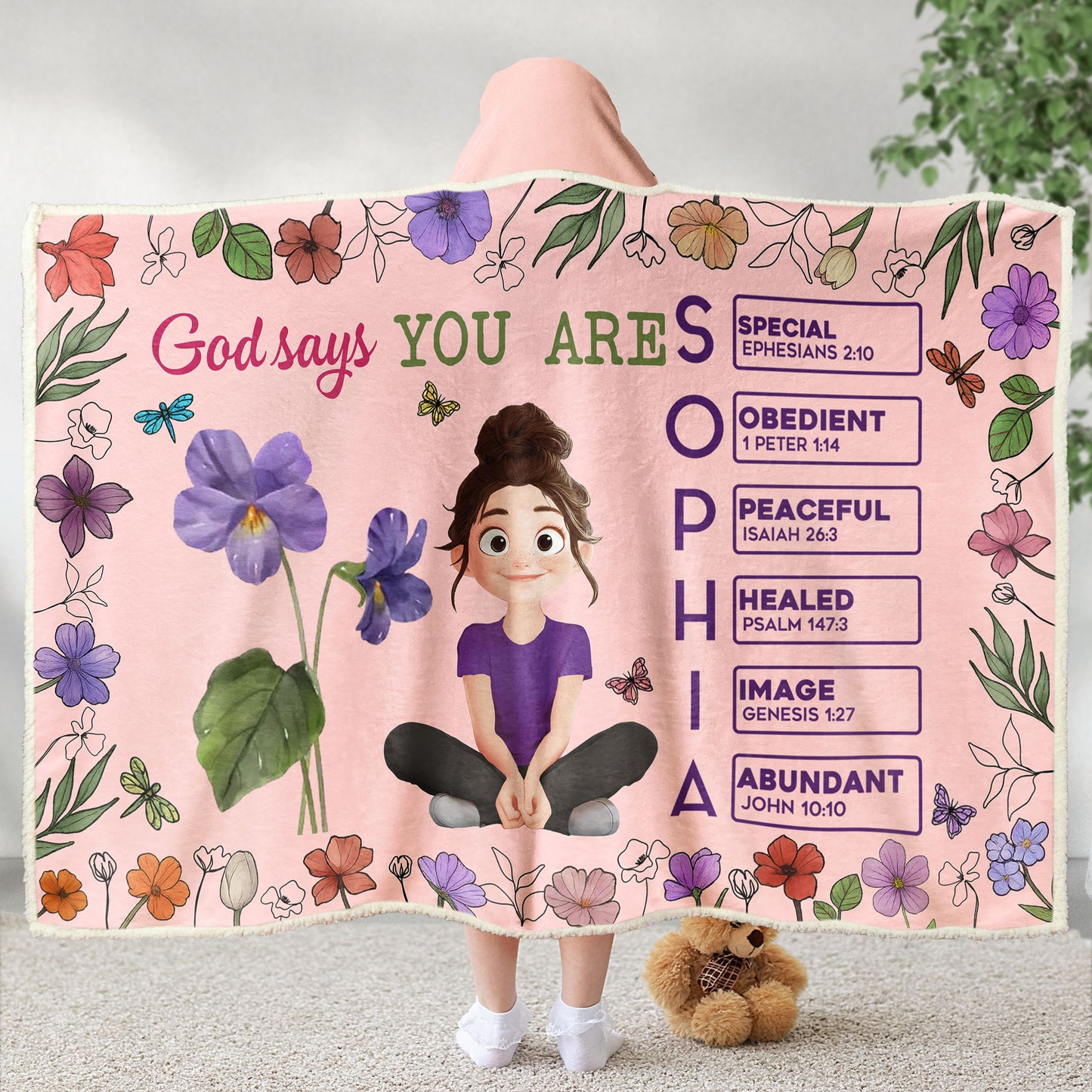 God Says You Are Cartoon Custom Name Letter In Bible - Personalized Wearable Blanket Hoodie