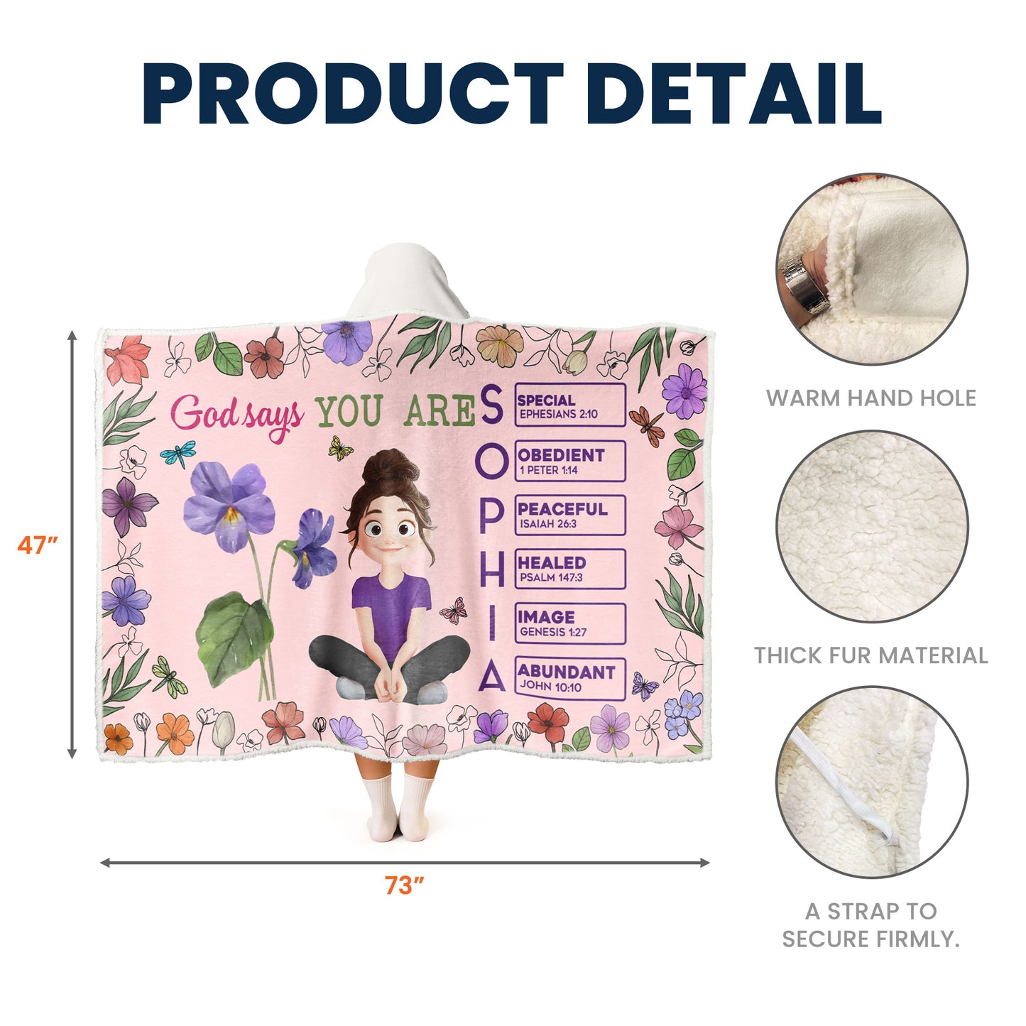 God Says You Are Cartoon Custom Name Letter In Bible - Personalized Wearable Blanket Hoodie