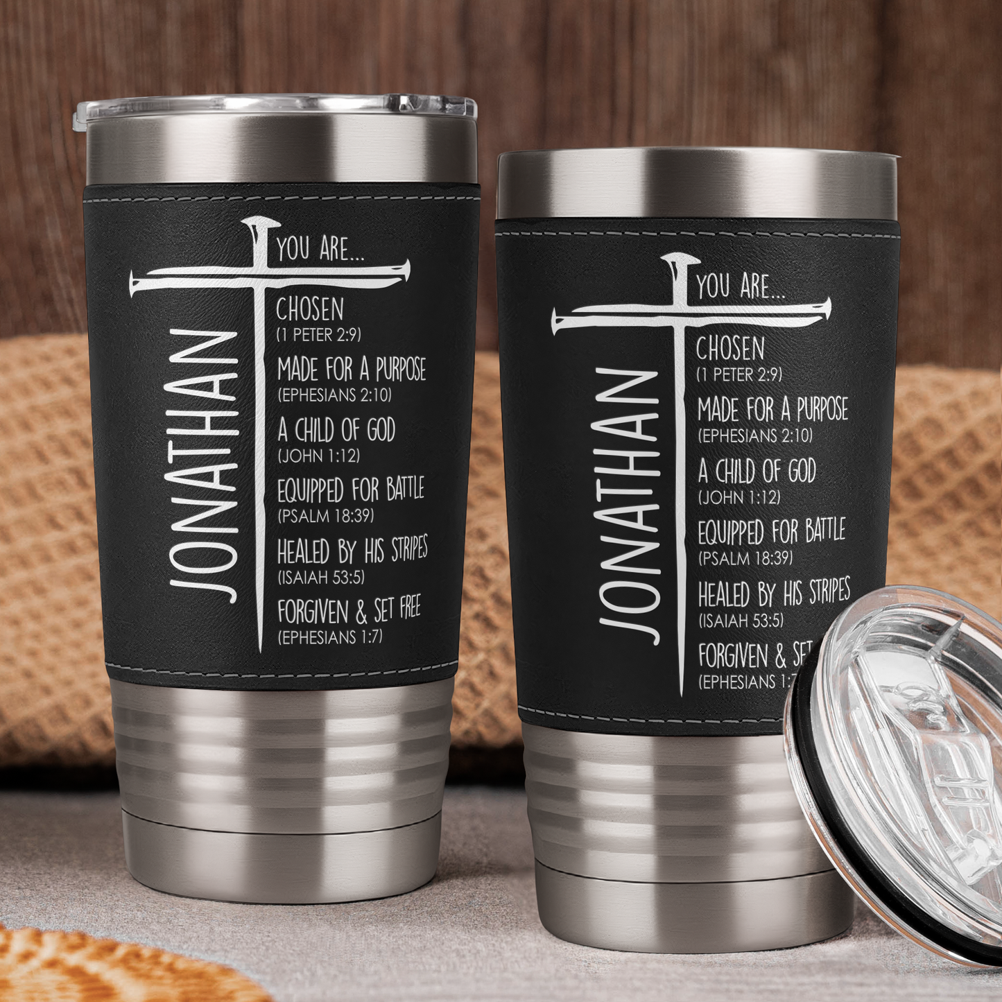 God Says You Are Christian Gift For Him - Personalized 20oz Leather Wrapped Tumbler