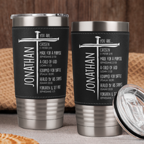 God Says You Are Christian Gift For Him - Personalized 20oz Leather Wrapped Tumbler