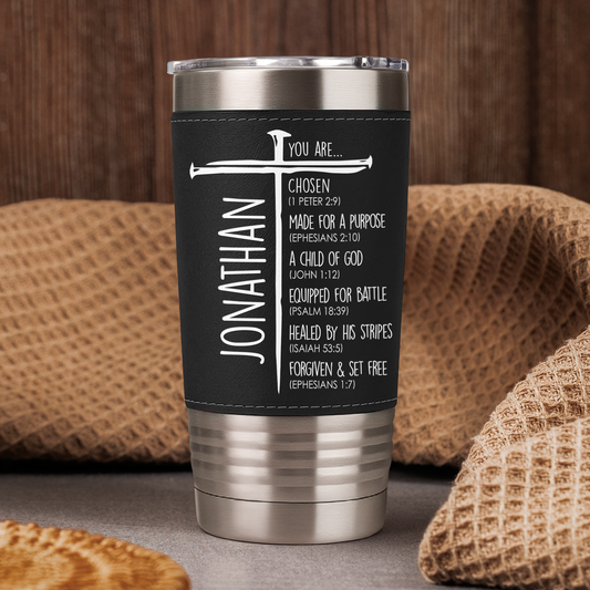 God Says You Are Christian Gift For Him - Personalized 20oz Leather Wrapped Tumbler