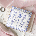 God Says You Are Christian Gift Toile De Jouy Birth Flower - Personalized Jewelry Dish