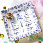 God Says You Are Christian Gift Toile De Jouy Birth Flower - Personalized Jewelry Dish
