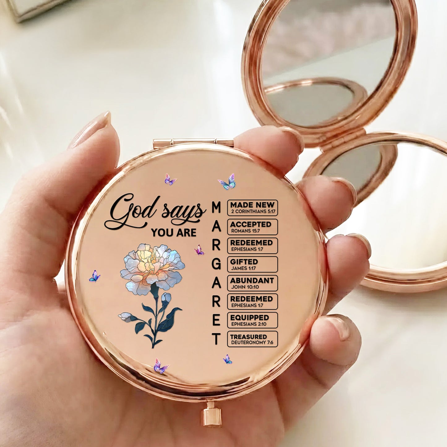 God Says You Are - Christian Gifts For Her, Custom Name With Bible Verses - Personalized Compact Mirror
