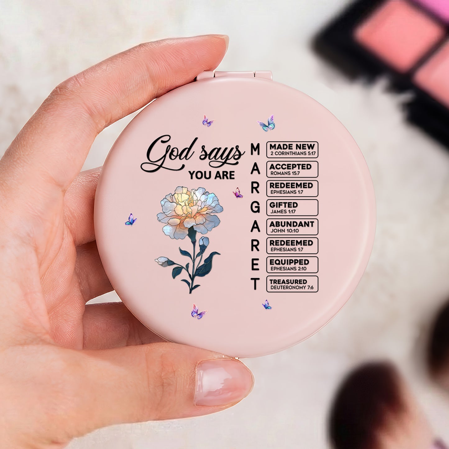 God Says You Are - Christian Gifts For Her, Custom Name With Bible Verses - Personalized Compact Mirror