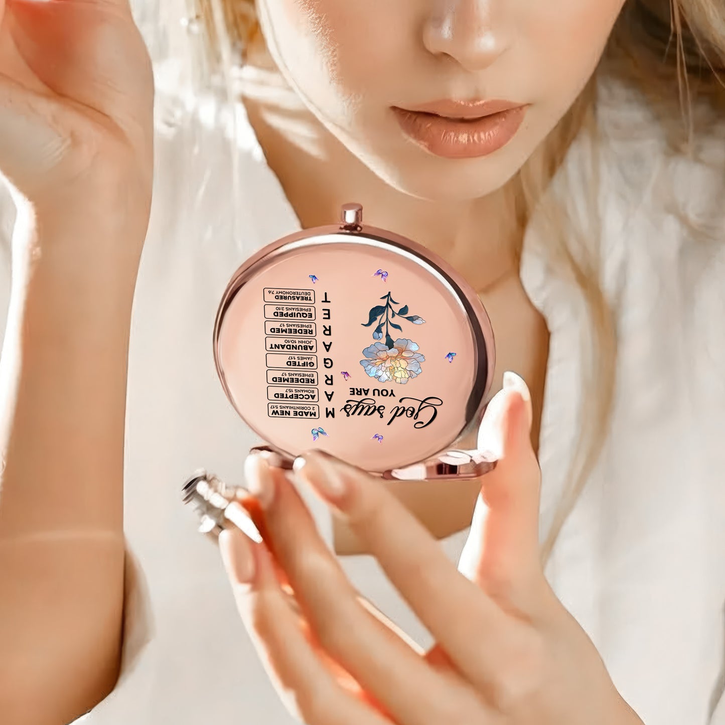 God Says You Are - Christian Gifts For Her, Custom Name With Bible Verses - Personalized Compact Mirror