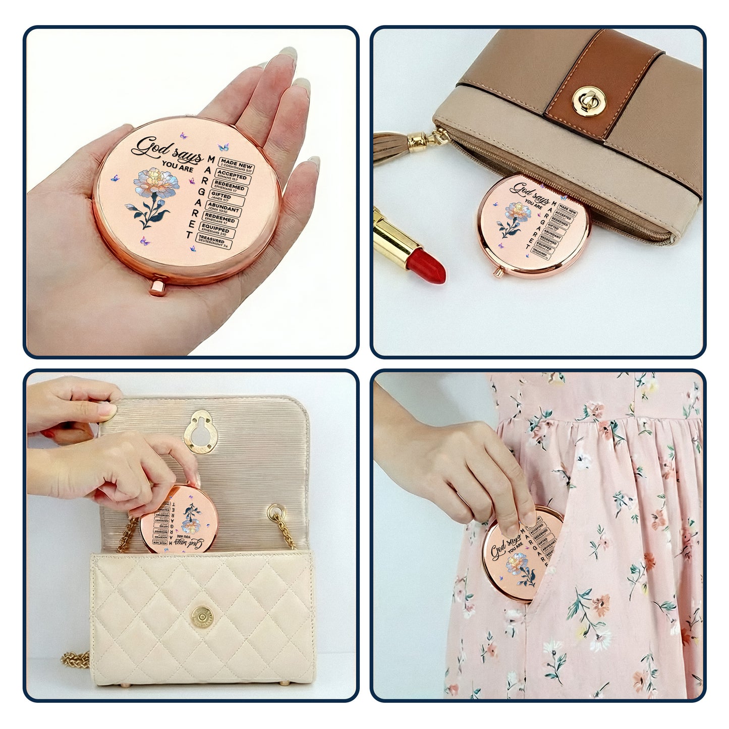 God Says You Are - Christian Gifts For Her, Custom Name With Bible Verses - Personalized Compact Mirror