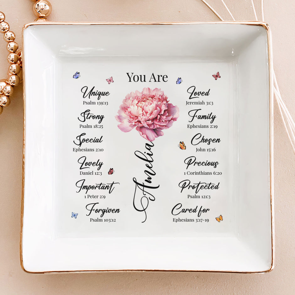 DOPTIKA Friends Are Flowers That Never Fade Personalized Jewelry Dish Tray With Birth Month Flower, Christmas Cute Gifts For Besties, Sister Gifts From Sister, Best Friend Birthday Gifts For Women