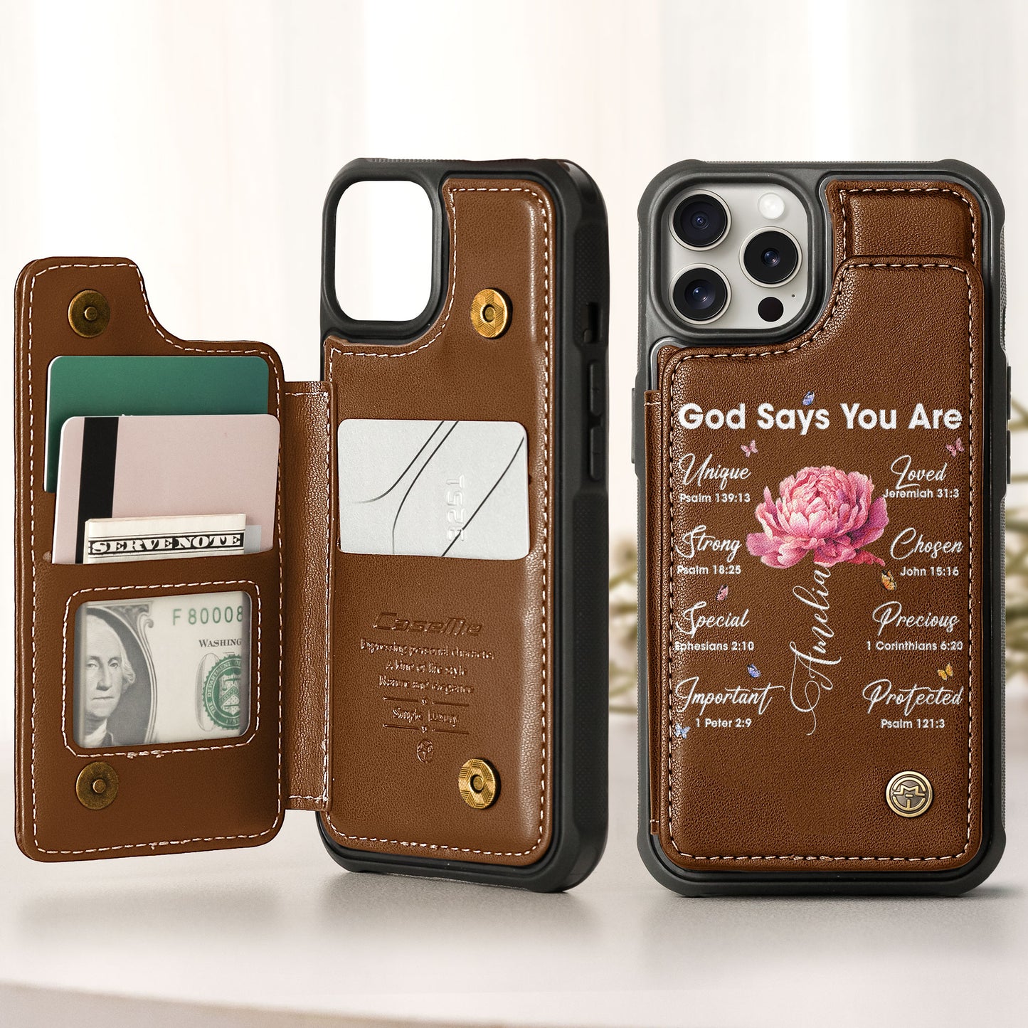 God Says You Are - Custom Birth Flower - Personalized Leather Flip Wal Macorner God Says You Are - Custom Birth Flower - Personalized Leather Flip Wal Macorner