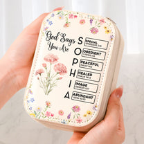 God Says You Are Custom Birth Flower & Name In Bible Verses - Custom Makeup Box With LED Mirror