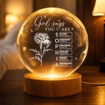 God Says You Are - Custom Birth Flower & Name In Bible Verses - Personalized Night Light