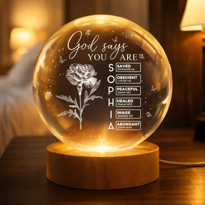 God Says You Are - Custom Birth Flower & Name In Bible Verses - Personalized Night Light