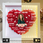 God Says You Are - Gifts For Daughter, Christian Women - Personalized Photo Flower Shadow Box With LED Light