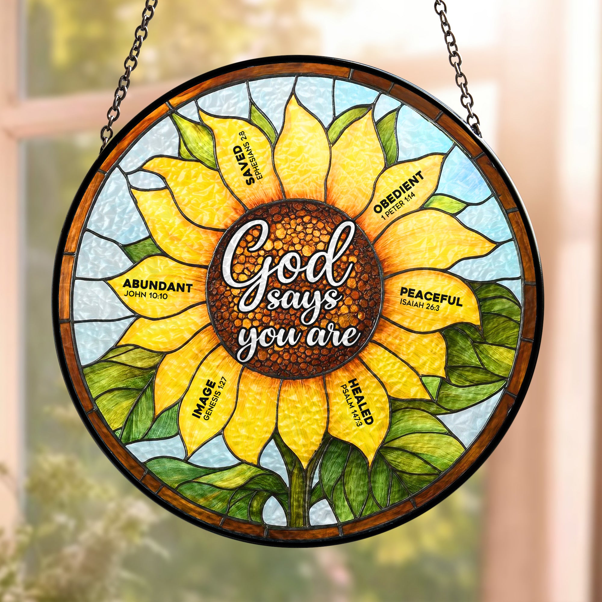 Glass Sun Scripture God Says You Are Name In Bible - Personalized Stained Glass Window ...