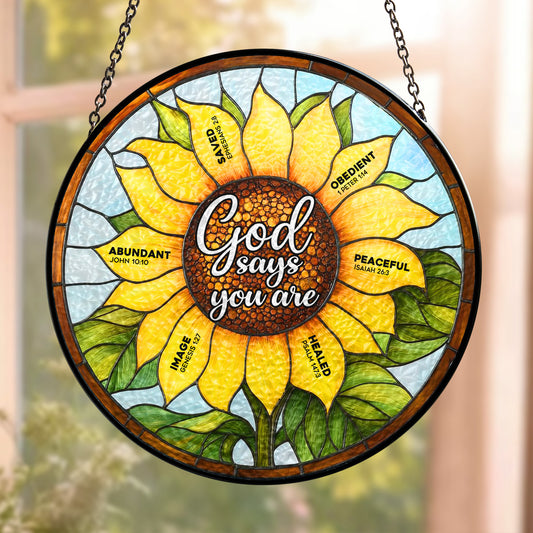 God Says You Are Name In Bible - Personalized Stained Glass Window Hanging Suncatcher