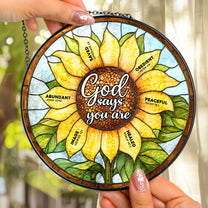 God Says You Are Name In Bible - Personalized Stained Glass Window Hanging Suncatcher