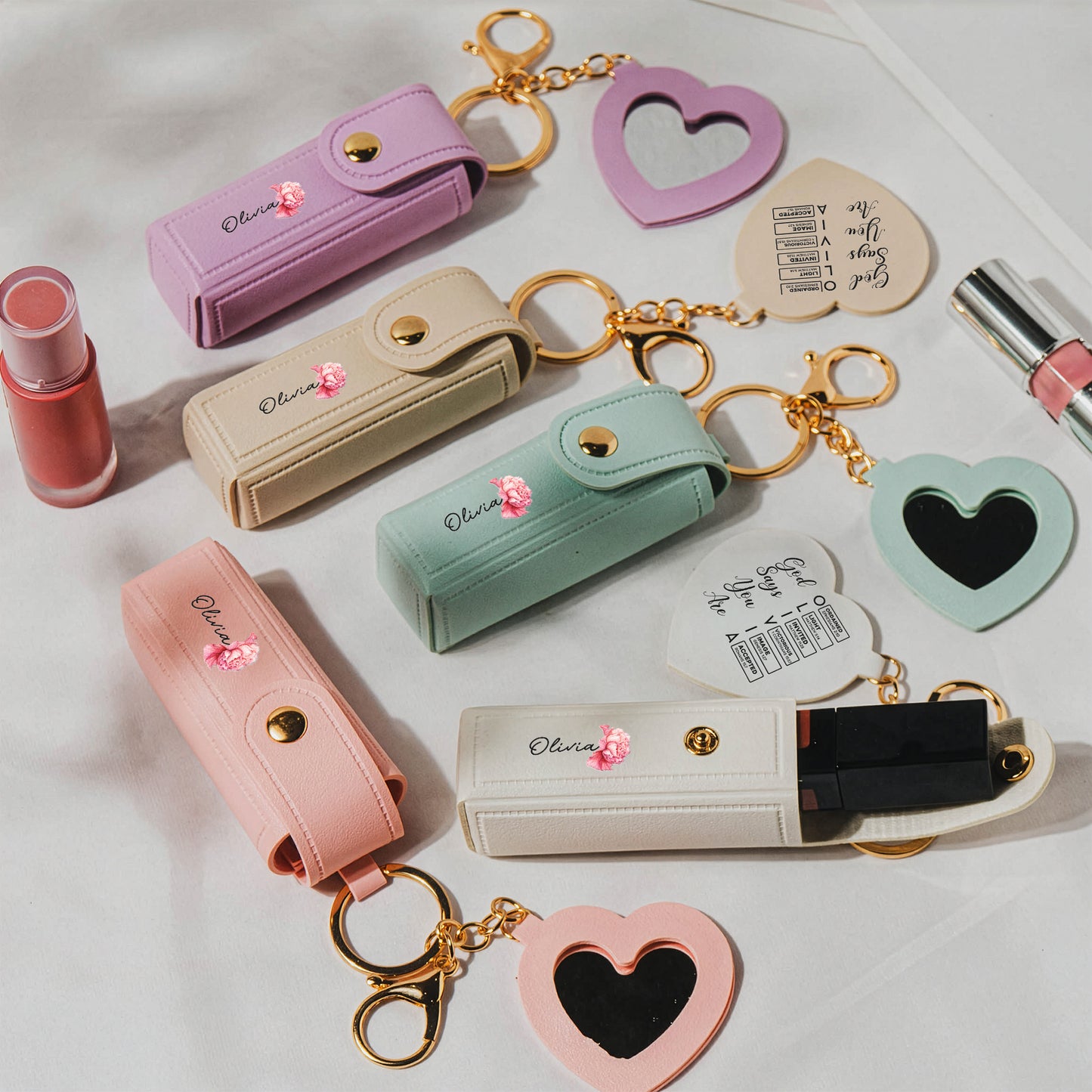 God Says You Are Name In Bible Verses - Personalized Leather Lipstick Case With Mirror Keychain