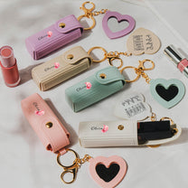 God Says You Are Name In Bible Verses - Personalized Leather Lipstick Case With Mirror Keychain