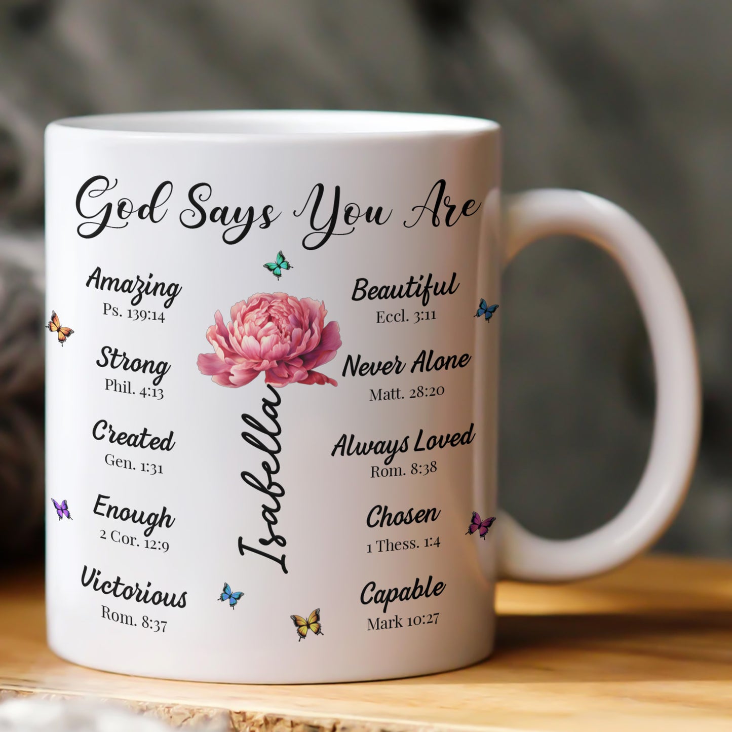 God Says You Are Name Letter In Bible With Birth Flower - Personalized Mug