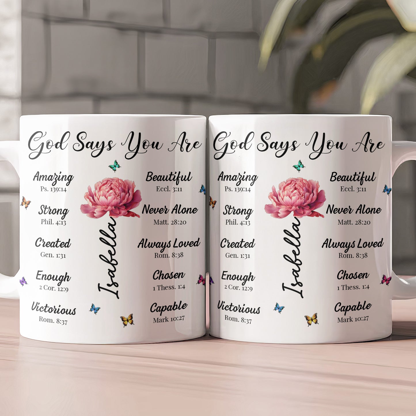God Says You Are Name Letter In Bible With Birth Flower - Personalized Mug