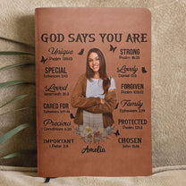 God Says You Are - Personalized Photo Leather Journal