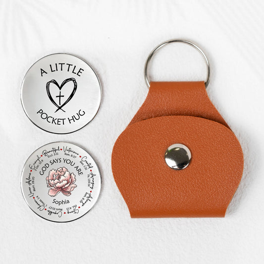 God Says You Are - Pocket Hug Token Christian Gifts Keepsake For Her - Personalized Leather Pocket Hug