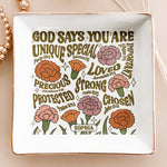 God Says You Are Retro Birth Flower - Personalized Jewelry Dish