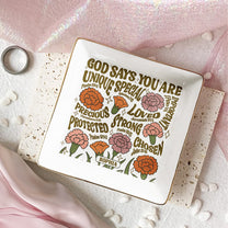God Says You Are Retro Birth Flower - Personalized Jewelry Dish