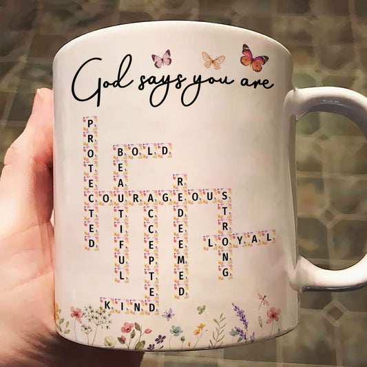 God Says You Are Scrabble Affirmation Words - Personalized Mug