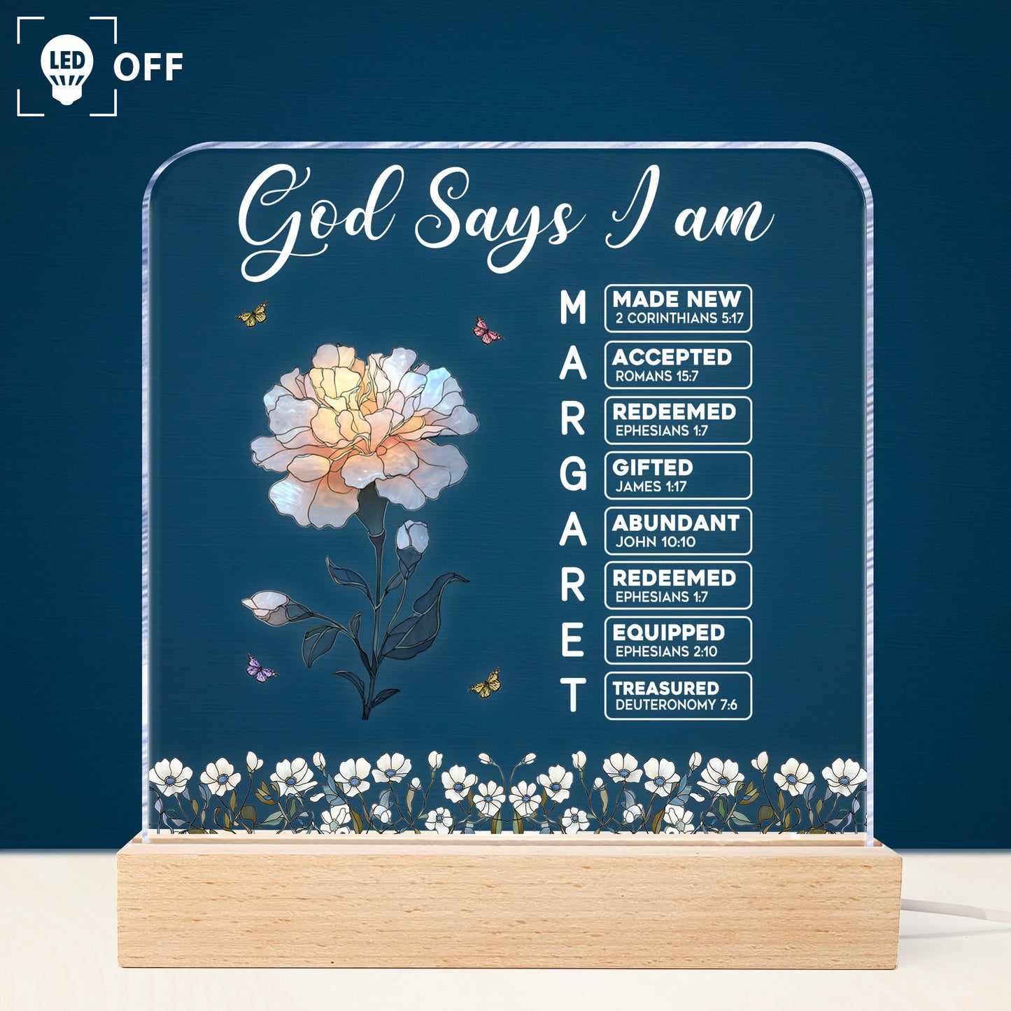 God Says You Are With Name Letter In Bible - Personalized LED Light