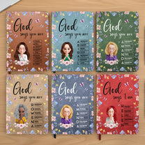 God Says You Are With Name Letter In Scripture Christian Gift - Personalized Leather Journal