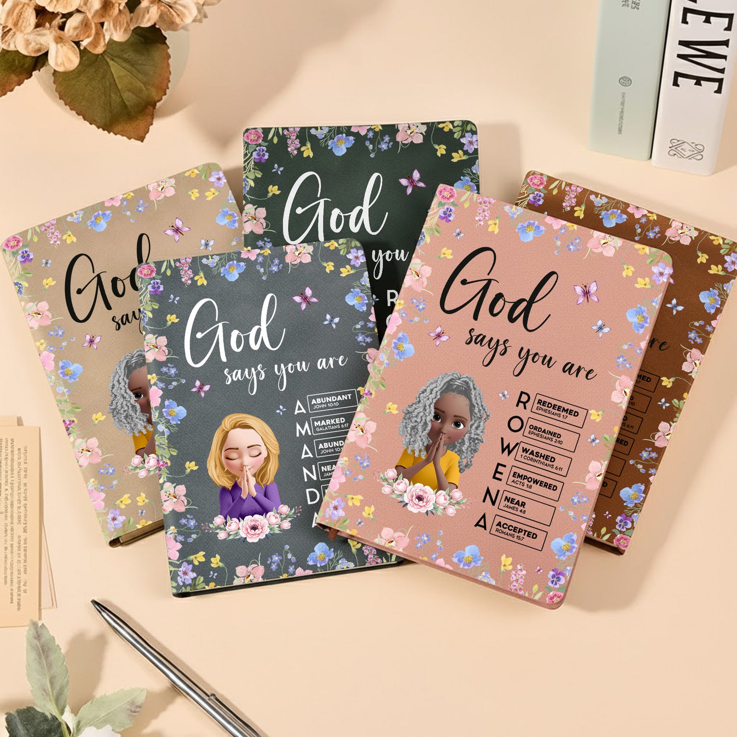 God Says You Are With Name Letter In Scripture Christian Gift - Personalized Leather Journal