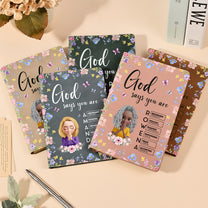 God Says You Are With Name Letter In Scripture Christian Gift - Personalized Leather Journal