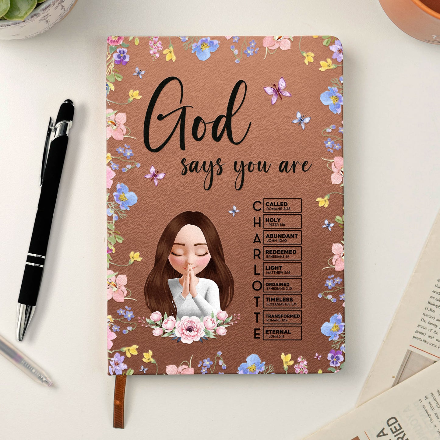 God Says You Are With Name Letter In Scripture Christian Gift - Personalized Leather Journal