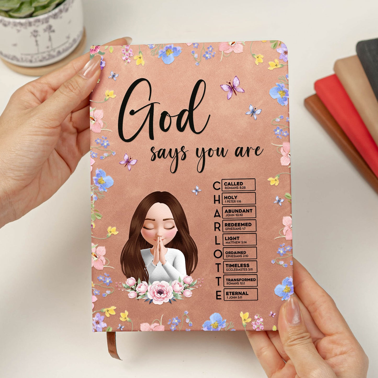 God Says You Are With Name Letter In Scripture Christian Gift - Personalized Leather Journal