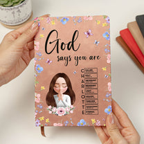 God Says You Are With Name Letter In Scripture Christian Gift - Personalized Leather Journal