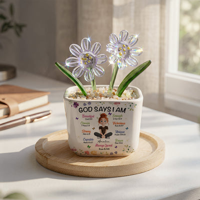 God Says I Am Gift For Her Daughter Wife Mom - Personalized Plant Pot