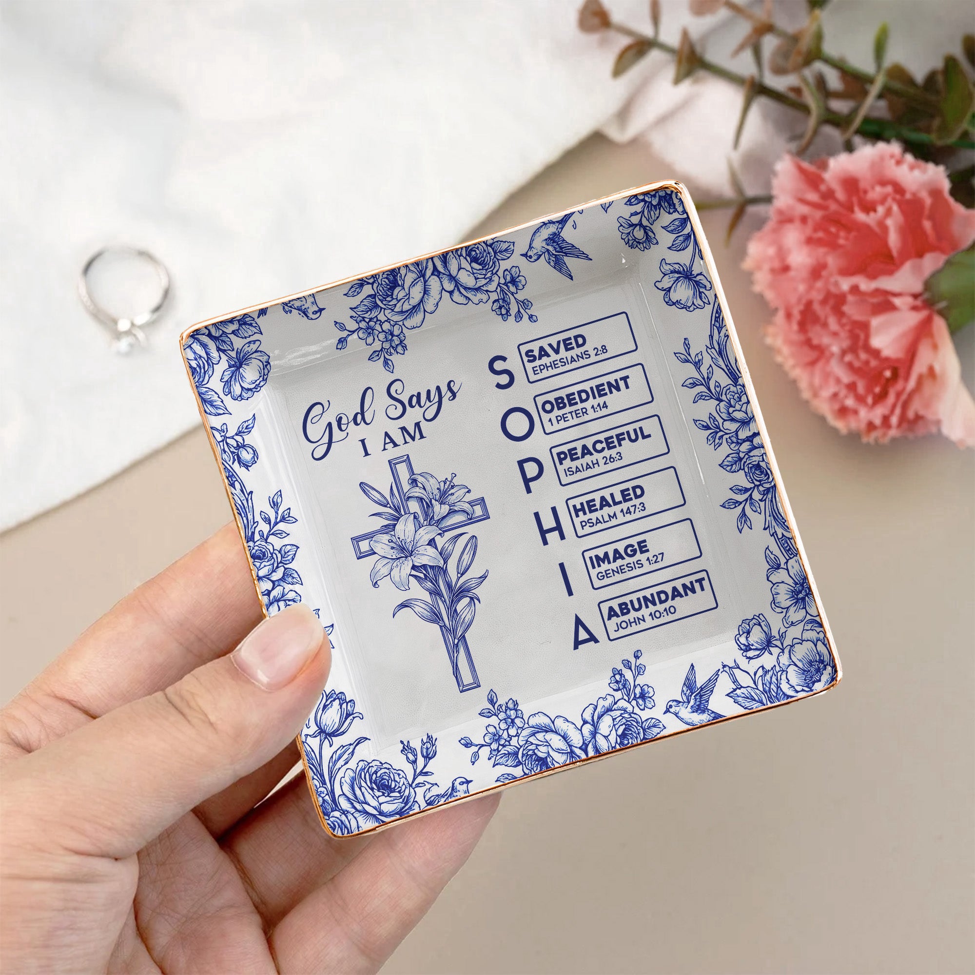 God_Says_I_Am_Name_Letter_In_Bible_Toile_De_Jouy_With_Faith_Symbol_Personalized_Jewelry_Dish_3