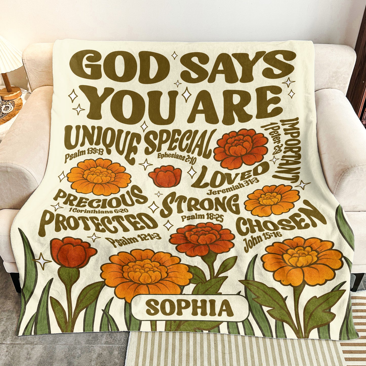God Says You Are Retro Birth Flower - Personalized Blanket