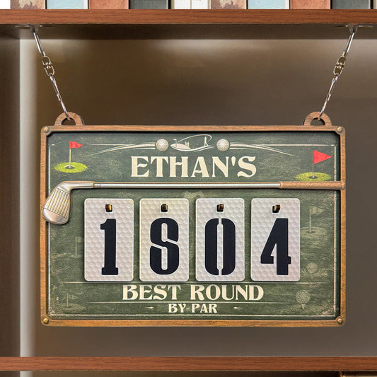 Golf Best Round By Par - Personalized Hanging Golf Tracker