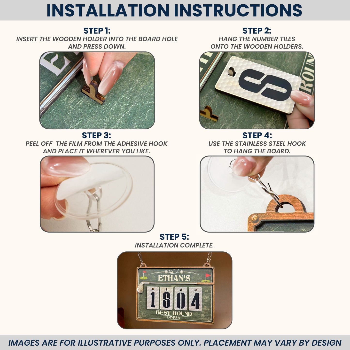 Golf Best Round By Par - Personalized Hanging Golf Tracker