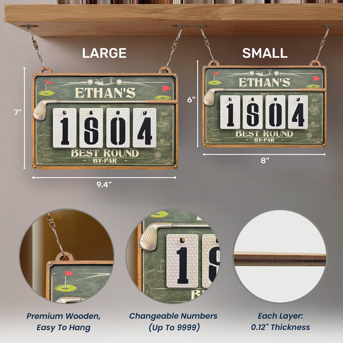 Golf Best Round By Par - Personalized Hanging Golf Tracker